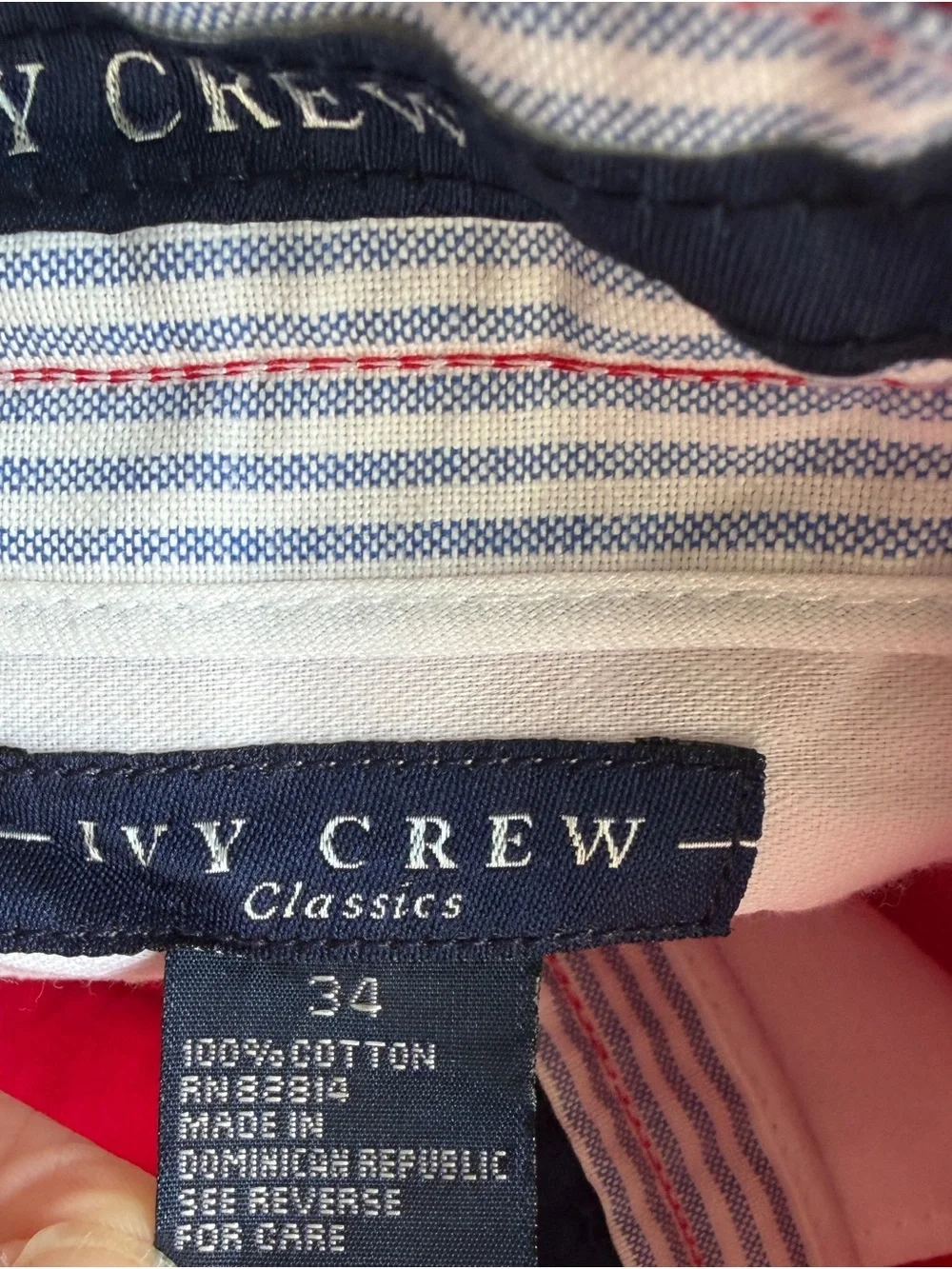 Ivy Crew Classics Red Cotton Chino Flat Front Shorts Men’s 34